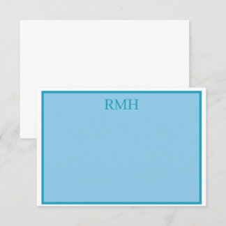 Cartão de Nota Plana Azul Teal e Branco Monograma