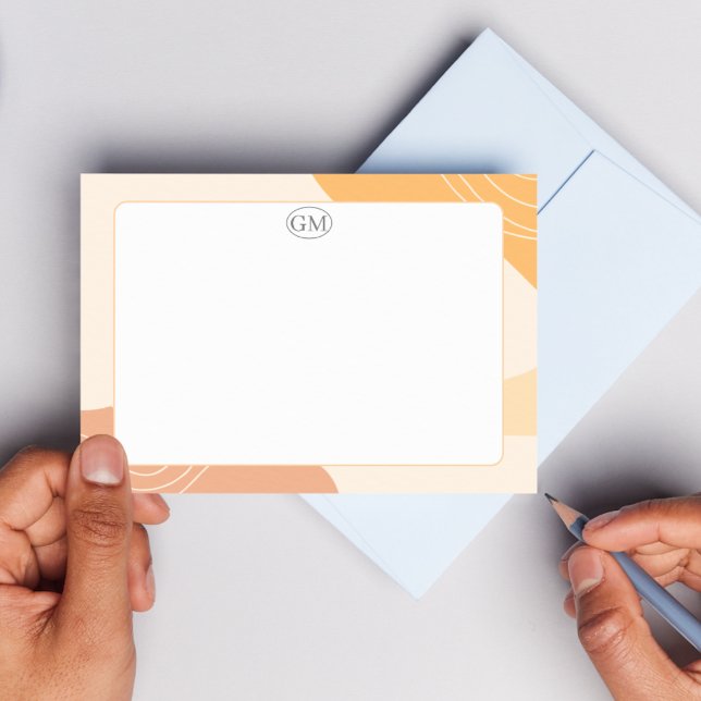 Cartão de Nota Plano Monograma com Borda Colorida  (Minimalist Colorful Border Monogram Note Cards)