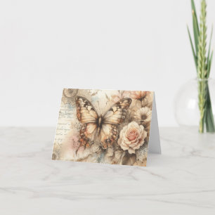 Cartão de Nota Simples Floral Rústica Elegante Bor