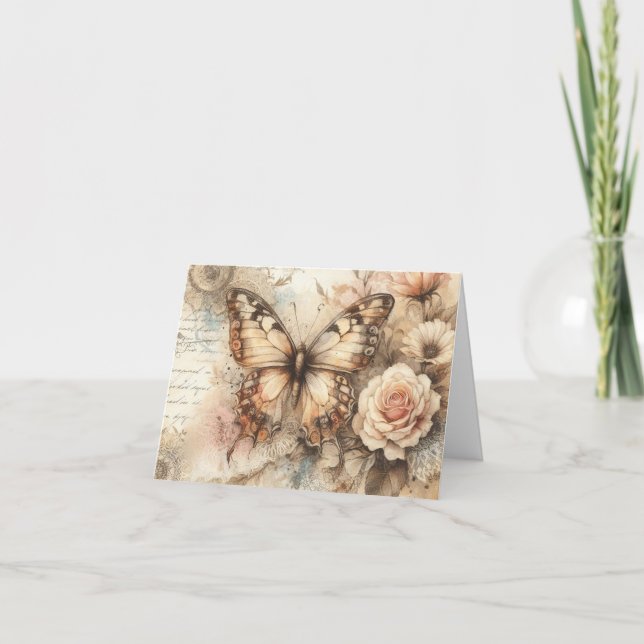 Cartão de Nota Simples Floral Rústica Elegante Bor (Frente)
