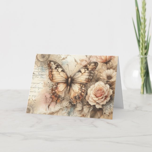 Cartão de Nota Simples Floral Rústica Elegante Bor (Frente)