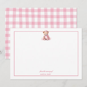 Cartão de nota Teddy Urso Rosa para Baby Shower do