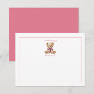 Cartão de nota Teddy Urso Rosa para Baby Shower do