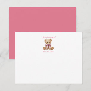 Cartão de nota Teddy Urso Rosa para Baby Shower do