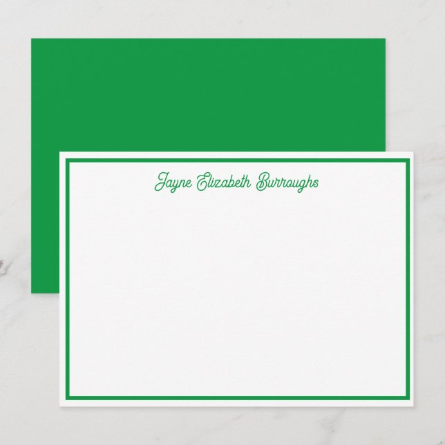 Cartão de Nota Verde Clássico Personalizado Brilha (Frente/Verso)