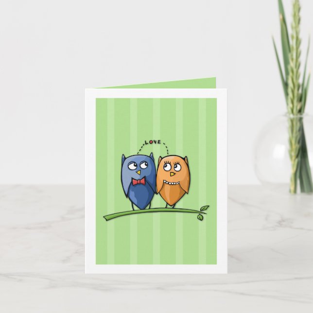 Cartão de Nota Verde do Owl Love (Frente)