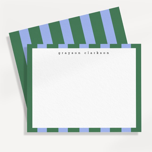 Cartão de Nota Verde Preppy e Periwinkle com Borda (Criador carregado)