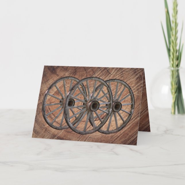 Cartão de Nota Vintage Wooden Wagon Wheels (Frente)