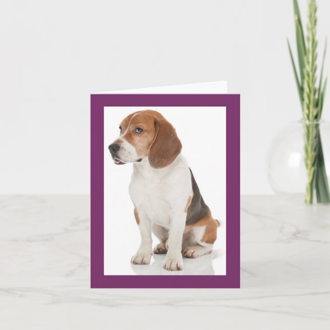 Cartão de Nota Violeta com Cachorrinho Beagle (Frente)