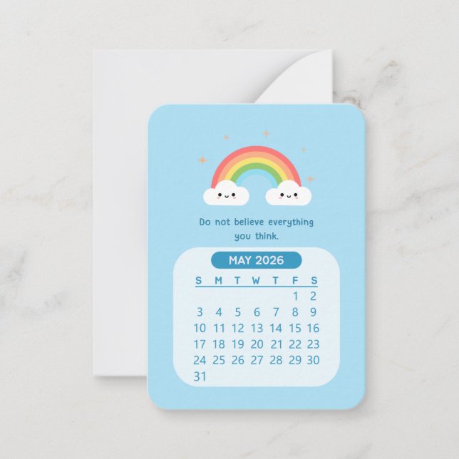 Cartão De Notas 2026 Maio Calendário Motivacional Mensal Cute Kawa (Frente)