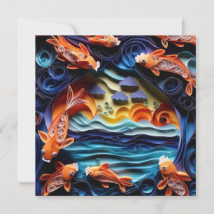 Cartão De Notas 3D Uma ilustração colorida do lago com peixes koi