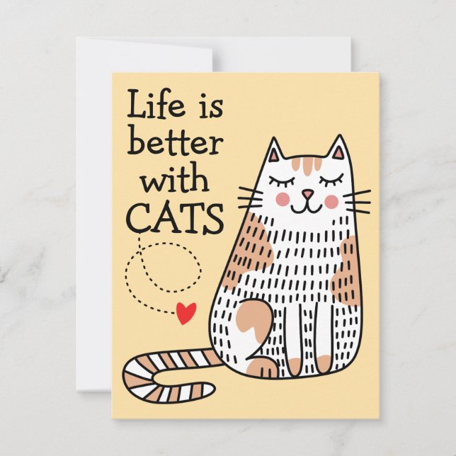 Cartão De Notas A Vida É Melhor Com Gatos Doodle (Frente)