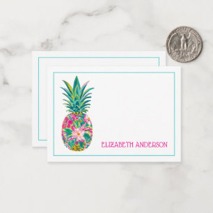 Cartão De Notas Abacaxi Floral Verde, Rosa Tropical