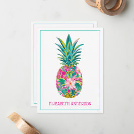 Cartão De Notas Abacaxi Floral Verde, Rosa Tropical