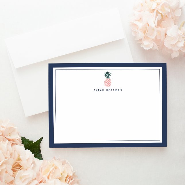 Cartão De Notas Abacaxi Rosa | Papel de Carta Personalizado (Criador carregado)