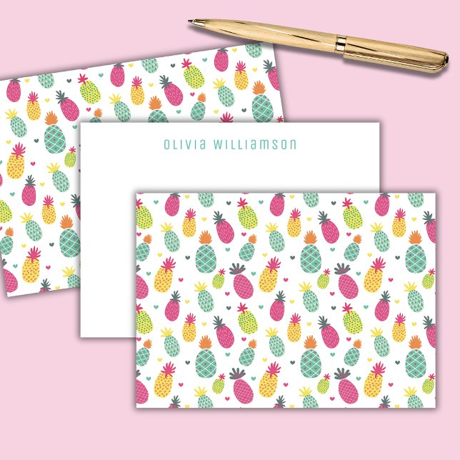 Cartão De Notas Abacaxi tropical personalizado (Personalized pineapple notecards)
