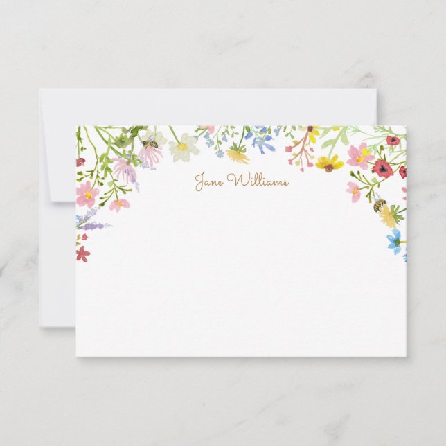 Cartão De Notas Abeille Fleur Sauvage Script Personalizado (Frente)