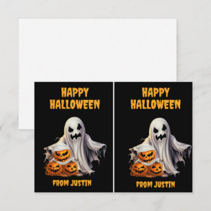 Cartão De Notas Abóbora de Halloween Assustadora na Sala de Aula