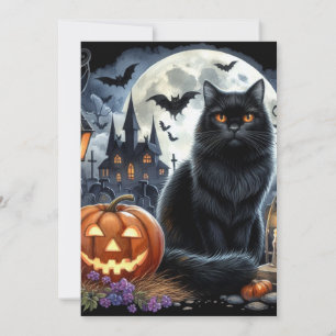 Cartão De Notas Abóbora de Halloween Gato Preto Jack O Lantern