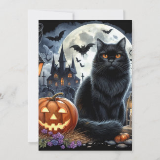 Cartão De Notas Abóbora de Halloween Gato Preto Jack O Lantern