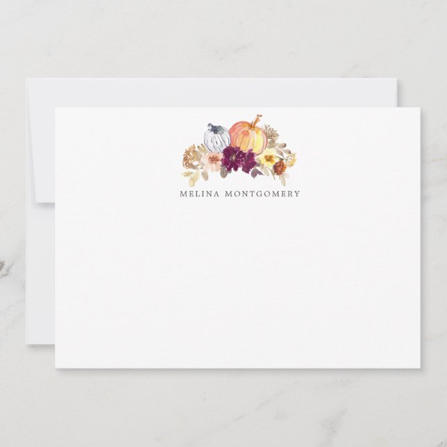 Cartão De Notas Abóbora e flores caem personalizadas (Frente)
