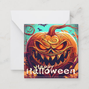 Cartão De Notas Abóbora sinistra de Halloween com Morcegos Arte de