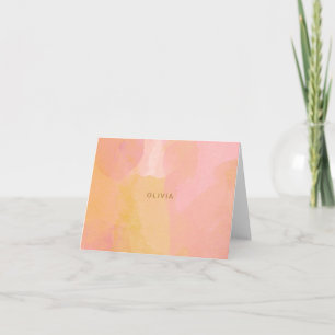 Cartão De Notas Abstrato de Aquarela rosa e Dourada personalizada