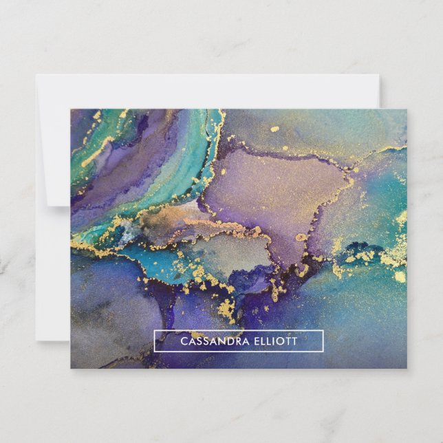 Cartão De Notas Abstrato Líquido De Tinta Alcoólica Dourada Multic (Frente)