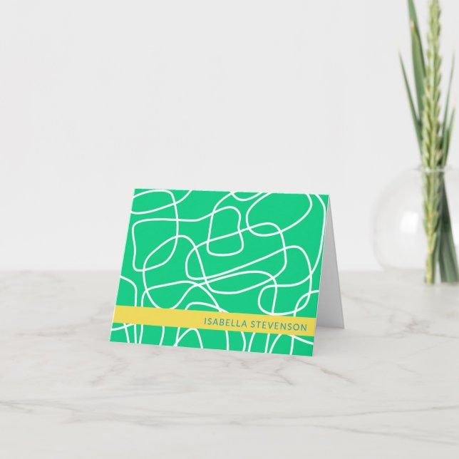 Cartão De Notas Abstrato Moderna Arte de Linha em Verde Personaliz (Frente)