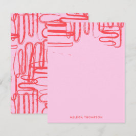 Cartão De Notas Abstrato moderno de curva cor-de-rosa ondulada