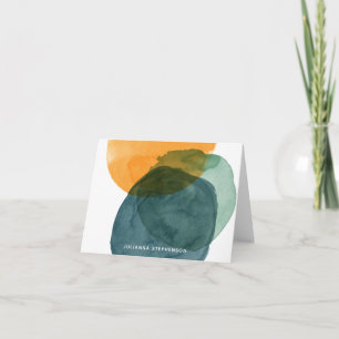 Cartão De Notas Abstrato Watercolor Forma Azul Teal Personalizado