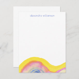 Cartão De Notas Abstrato Watercolor Rainbow Yellow Blue com Nome