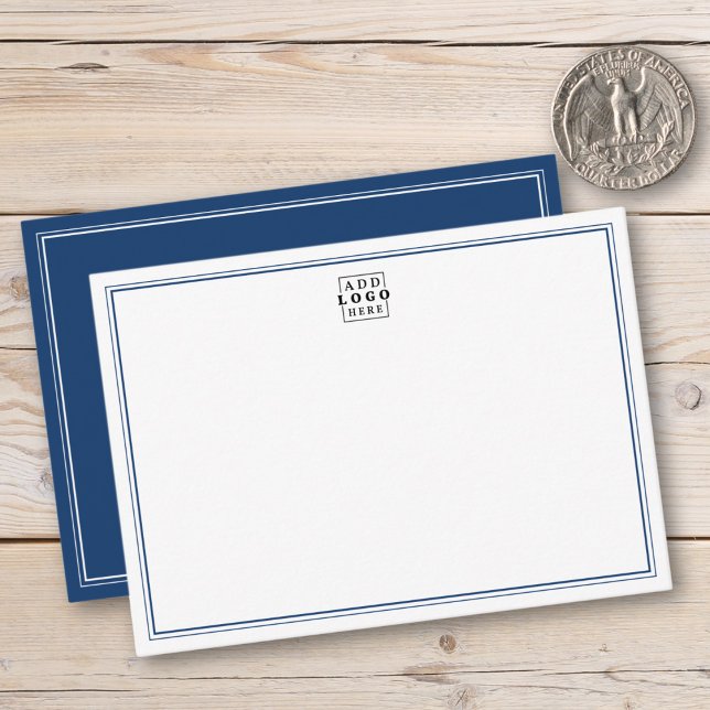Cartão De Notas Add Your Logo Blue Double Border Business (Criador carregado)