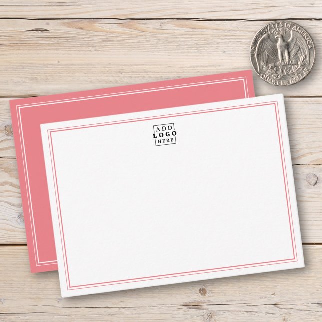 Cartão De Notas Add Your Logo Pink Double Border Business (Criador carregado)