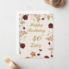 Cartão De Notas Adicione sua idade e nome de aniversário feminino 