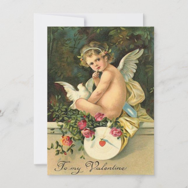 Cartão De Notas Adorável Vaso de São Valentim Antigo Cupido Querub (Frente)