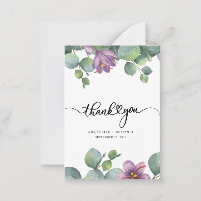 Cartão De Notas Agradecimento de Casamento com Letra Manual de Euc (Frente)