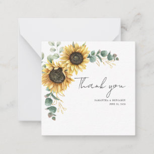 Cartão De Notas Agradecimento de Casamento Flor de Girassol e Euca