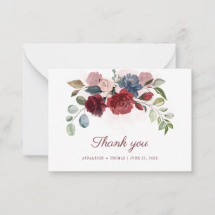 Cartão De Notas Agradecimento de Casamento Floral Bordô Vegetação