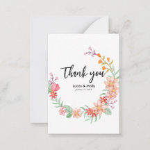 Agradecimento de casamento floral de verão rosa e