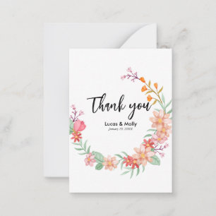 Cartão De Notas Agradecimento de casamento floral de verão rosa e