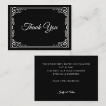 Agradecimento de casamento gótico preto e branco e
