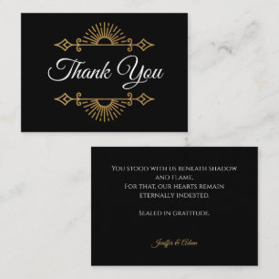 Cartão De Notas Agradecimento de casamento gótico preto e dourado