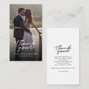 Cartão De Notas Agradecimento de Foto do Dia do Casamento com Letr