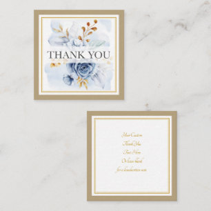 Cartão De Notas Agradecimento Floral Azul e Dourado em Aquarela El
