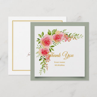 Cartão De Notas Agradecimento Floral Rosa em Aquarela Elegante