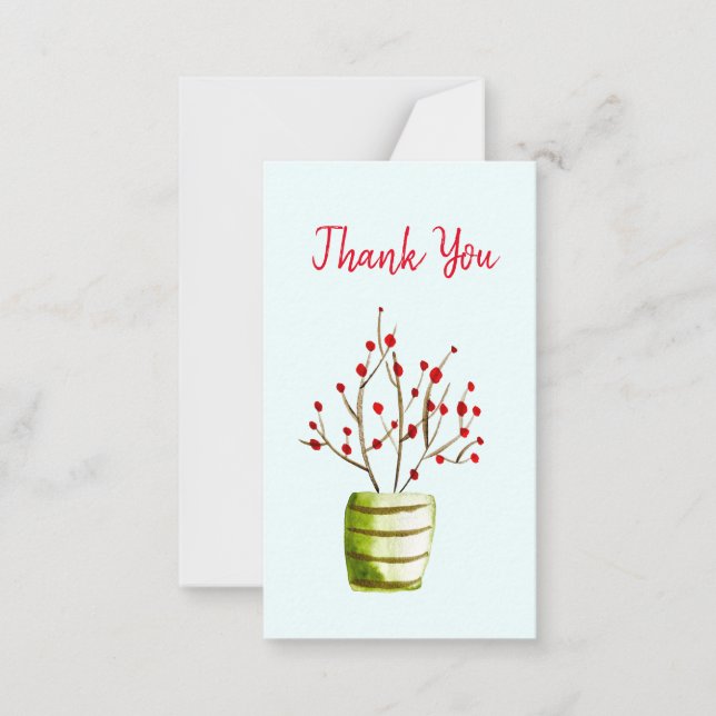 Cartão De Notas Aguarela de Natal com Bagas Vermelhas (Frente)