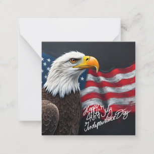 Cartão De Notas Águia-careca com a Bandeira Americana Arte de 4 de