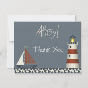 Cartão De Notas Ahoy Sail Boat & Lighthouse Obrigado A Notar Cartõ