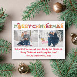 Cartão De Notas alegre caligrafia de natal 2 fotos colagem<br><div class="desc">elegante natal alegre caligrafia colorida colorida caligrafia duas fotos,  cartão de feriado de colagem,  personalizado.</div>